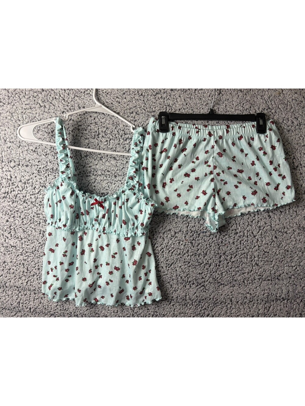 Adore Me Pajama Set Womens Small Mint Green Rose Floral Cami Shorts NWT